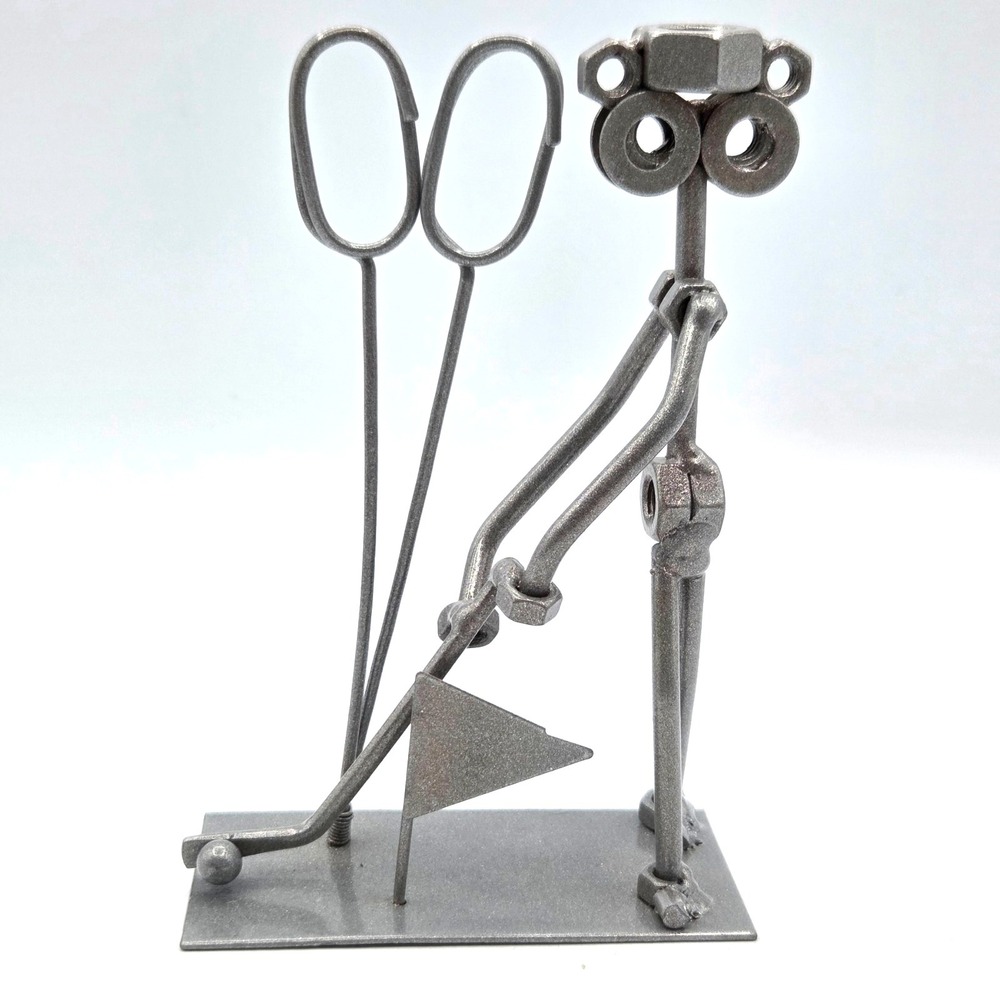 Metal Nuts and Bolts Art Sculpture Golfer Putting on the Green